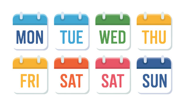 A colorful calendar icon set with days of the week