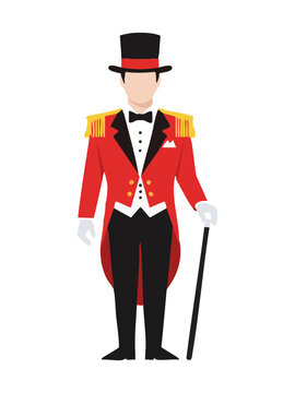Circus Ringmaster Flat Vector Illustration in Red Costume Minimal Style