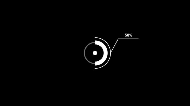 Loading icon animation 50% circle. white 50% percent circle round donut chart infographic .Infographic Element with Alpha Channel 4k video royalty on black background.loading animation video.