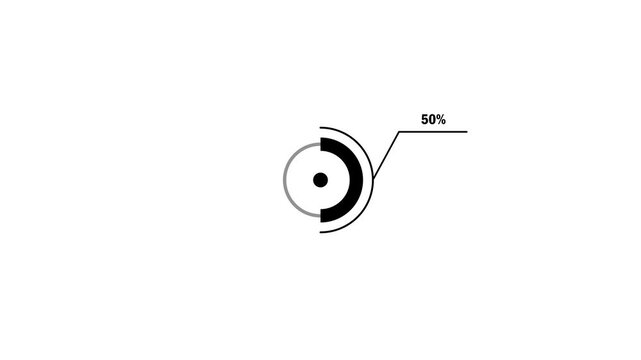 Loading icon animation 50% circle. white 50% percent circle round donut chart infographic .Infographic Element with Alpha Channel 4k video royalty on black background.loading animation video.