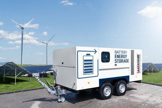 Renewable energy power station with mobile energy storage trailer