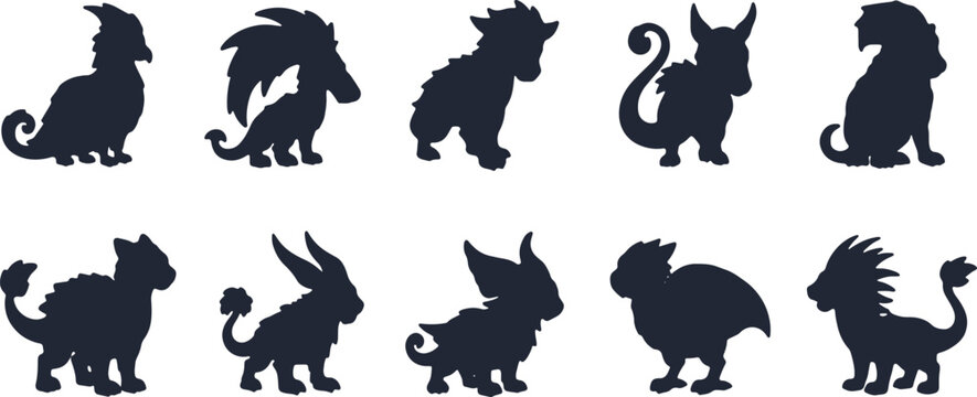 Collection of various fantasy monster silhouettes featuring mythical creatures and beasts