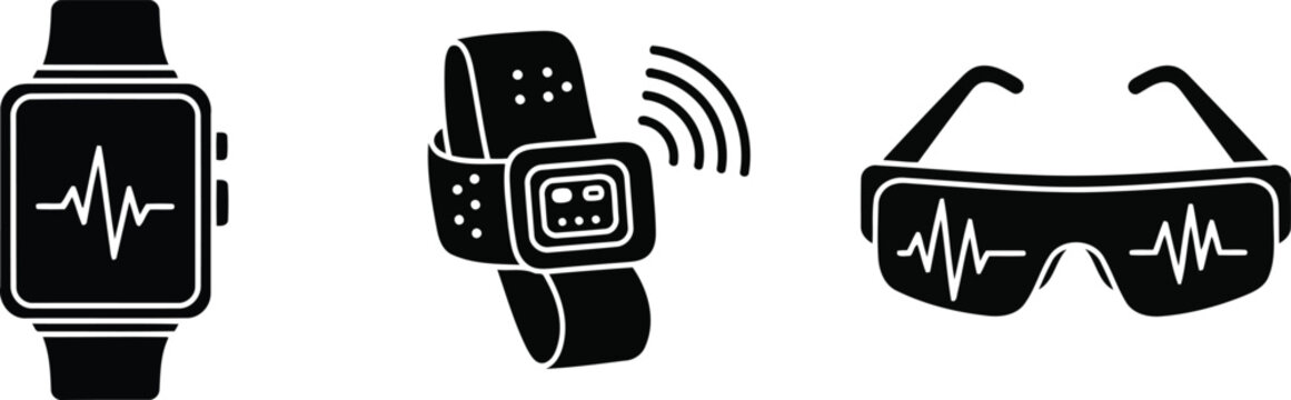 Vector of Wearable medical health tracking devices and smart biometric monitoring icons