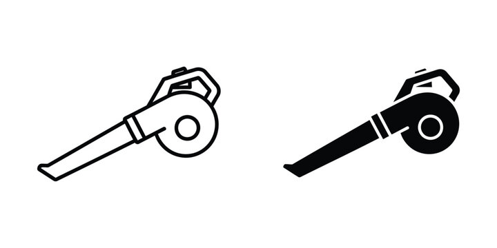 Comparison of a traditional and cordless leaf blower design in black and white outline