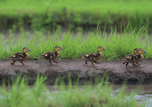 AI generator images of Ducklings often follow each other in groups for safety and to learn how to find food.
Environment: Commonly found in agricultural areas, near water sources, or on farms.