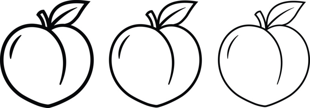 Peach Outline Icon Set Minimal Line Peach Icons for Fresh Fruit, Healthy Food and Summer Design