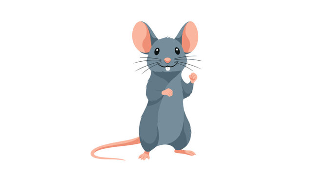 Cute gray mouse with pink ears and a long tail stands upright with a curious expression on its face in a clean cartoon illustration.