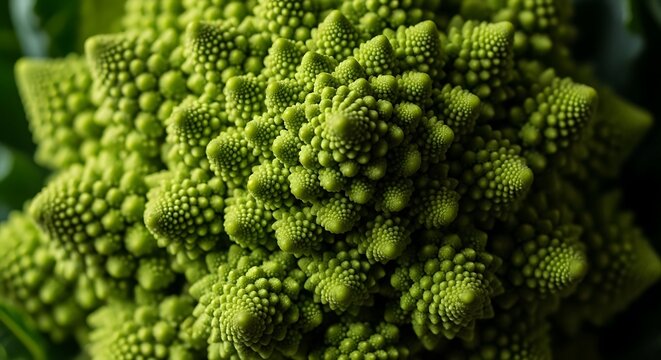 Close-up of Romanesco broccoli showcasing its natural fractal spiral pattern. Fibonacci sequence