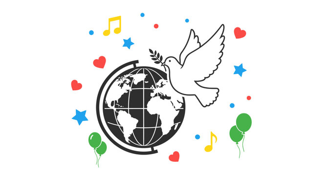Dove flying over globe with peace.