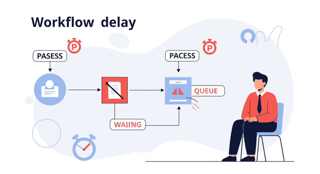 Business Workflow Delay and Process Bottleneck Illustration