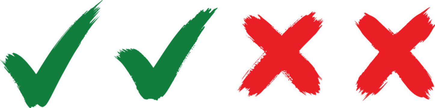 Checkmark and cross symbols visual representations of affirmation and negation