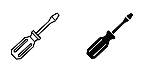 Fototapeta premium Two different styles of screwdrivers shown in a simple black and white illustration