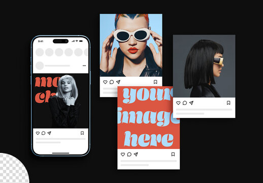 Phone Screen Social Media Post Feed Mockup Isolated