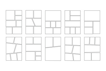 Set of collage grid manga comic storyboard layout panel blank template, vector illustration. © Top