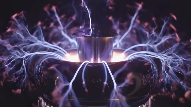 Purple Lightning Arcs from Tesla Coil