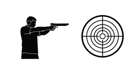 Shooter aiming pistol at target stark black silhouette © MSTSALINA