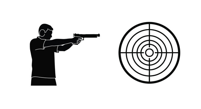 Shooter aiming pistol at target stark black silhouette