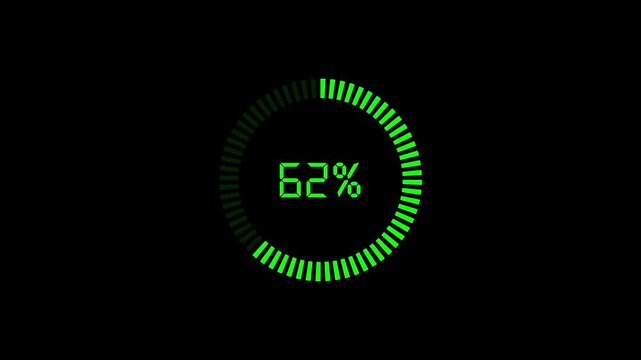 Circular loading bar animation on black background. Numerical counting from 0 to 100 percent circle loading bar. Load game data, buffering process, application interface.4k animation 0 to 100 video
