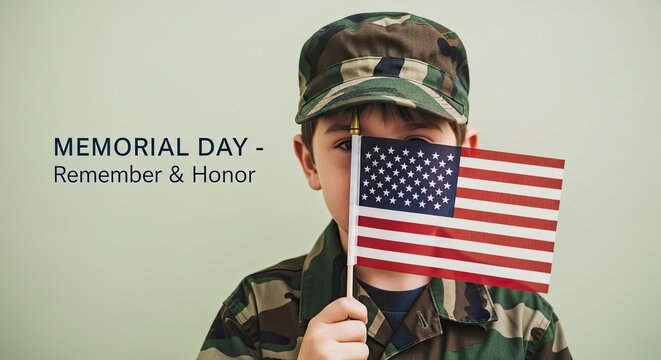 Memorial day remembrance a young patriot honors fallen heroes with american flag