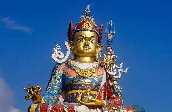 Statue of Guru Padmasambhaba or Guru Rinpoche, a revered figure in Tibetan Buddhism, located near Delo Park in Kalimpong West Bengal India. 