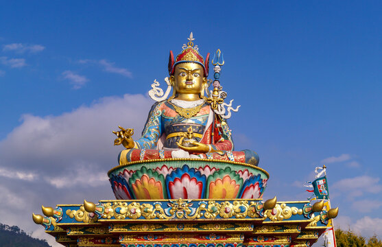 Statue of Guru Padmasambhaba or Guru Rinpoche, a revered figure in Tibetan Buddhism, located near Delo Park in Kalimpong West Bengal India. 