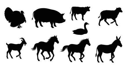 Fototapeta premium Collection of Farm Animals Silhouettes.