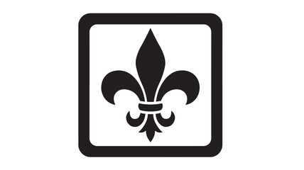 Fleur de lis emblem with a black outline and white background, abstract and heraldic symbol. featuring heraldry, medieval, royalty with crest and © Moinul