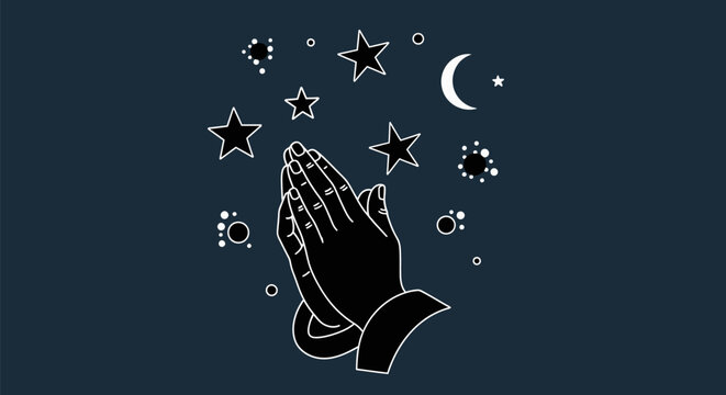 Praying Hands with Stars and Moon.