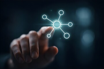 Fototapeta premium Person touching node connection network icon for data structure and connectivity