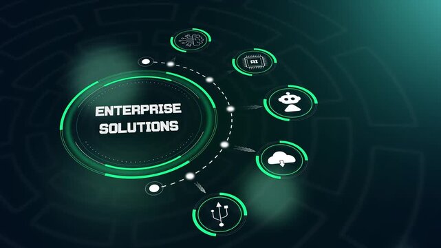 Global enterprise solutions visualization featuring a sophisticated digital network for corporate infrastructure and software ads