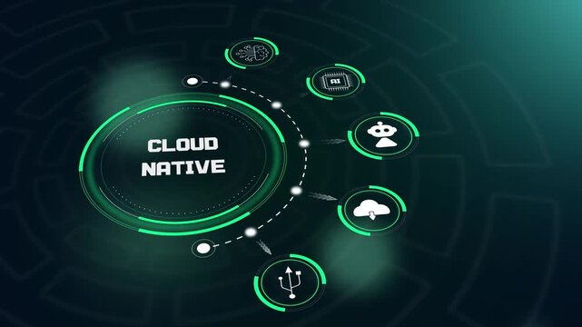 Cloud native technology infrastructure featuring scalable network storage and remote data management on a futuristic interface