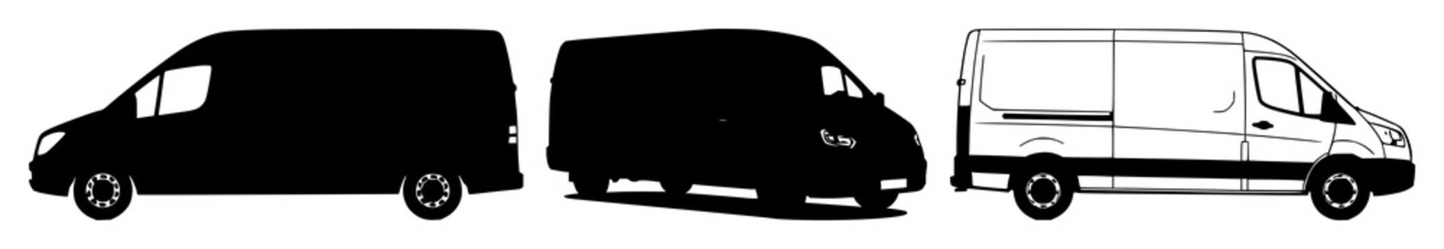 Fleet management van set with solid black icon on white background featuring van, fleet, transportation with shipping and logistics