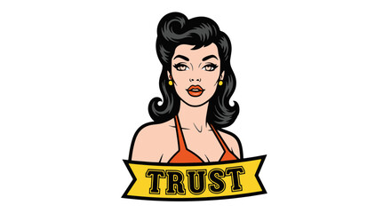 Fototapeta premium American Traditional Tattoo Style Woman with Trust Banner