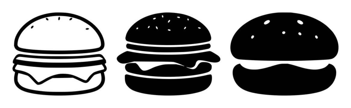 Hamburger menu icon set with solid black lines on white background featuring menu, navigation, app interface with mobile and web UI
