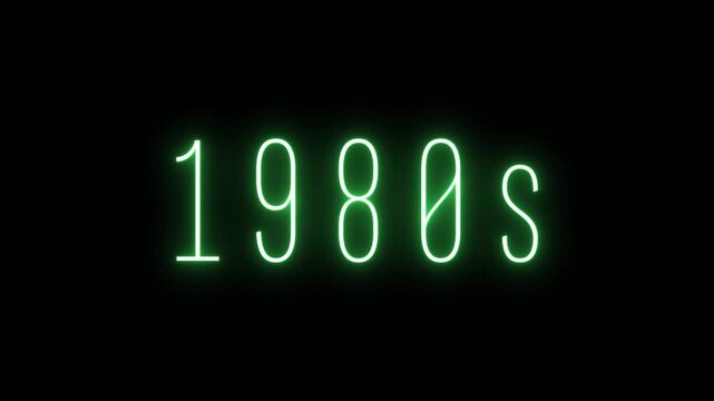 Bright Green Neon Numbers and Letter 's' Spelling Out 1980s Against a Deep Black Background with a Futuristic Digital Glow