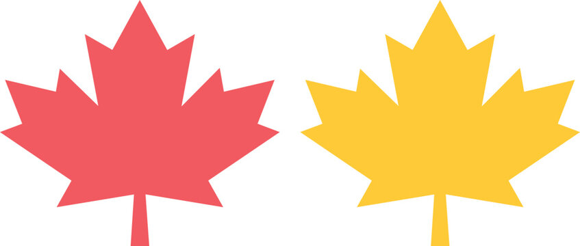 Hojas de arce en colores rojo y amarillo, iconos de follaje oto&ntilde;al, elementos vectoriales de naturaleza canadiense sobre fondo blanco