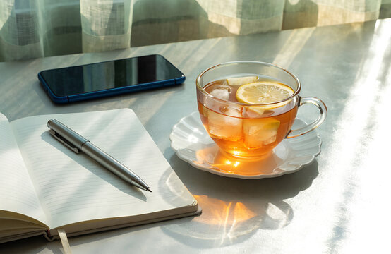 Digital Detox Concept with Smartphone Put Aside and Notebook, Spring Reset