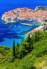 Fototapeta premium Dubrovnik, Croatia. A panoramic view of the old town and Dubrovnik city port.