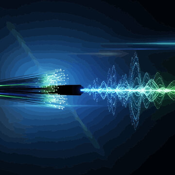 Fiber optic cable transmitting data with light waves in digital form.