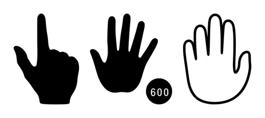 Obraz premium Haptic feedback hand icon set with solid black icon on white background featuring gesture, touch, interaction with iconography and user interface