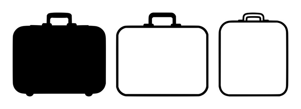 Digital nomad suitcase icon set with solid black icon on white background featuring suitcase, travel, icon with black and nomad