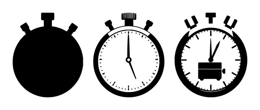 Express delivery stopwatch set with solid black icon on white background featuring stopwatch, express, delivery with traffic light and shipping