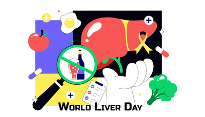 Fototapeta premium Liver vector illustration for World Liver Day awareness campaign with healthy lifestyle