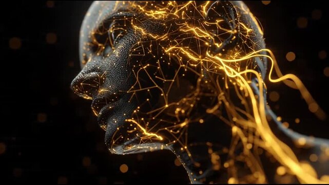 Human Head with Electric Energy Flowing Inside.