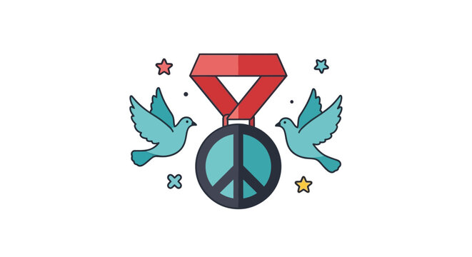Peace Symbol With Doves and Stars.