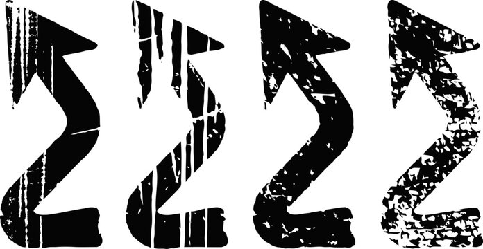 Grunge curved upward arrow icons in various textured styles