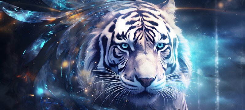 Astral vision white tiger meets cosmos,generative AI