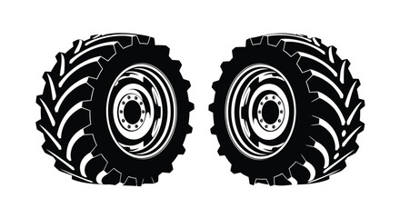 Two large tractor tires in black a striking silhouette on transparent background © lutfadi