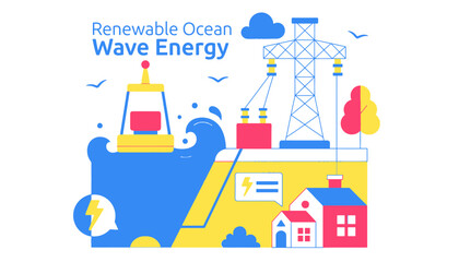 Naklejka premium Ocean wave energy illustration with renewable power generation