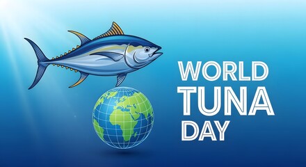 Illustration celebrating world tuna day with a tuna fish and globe